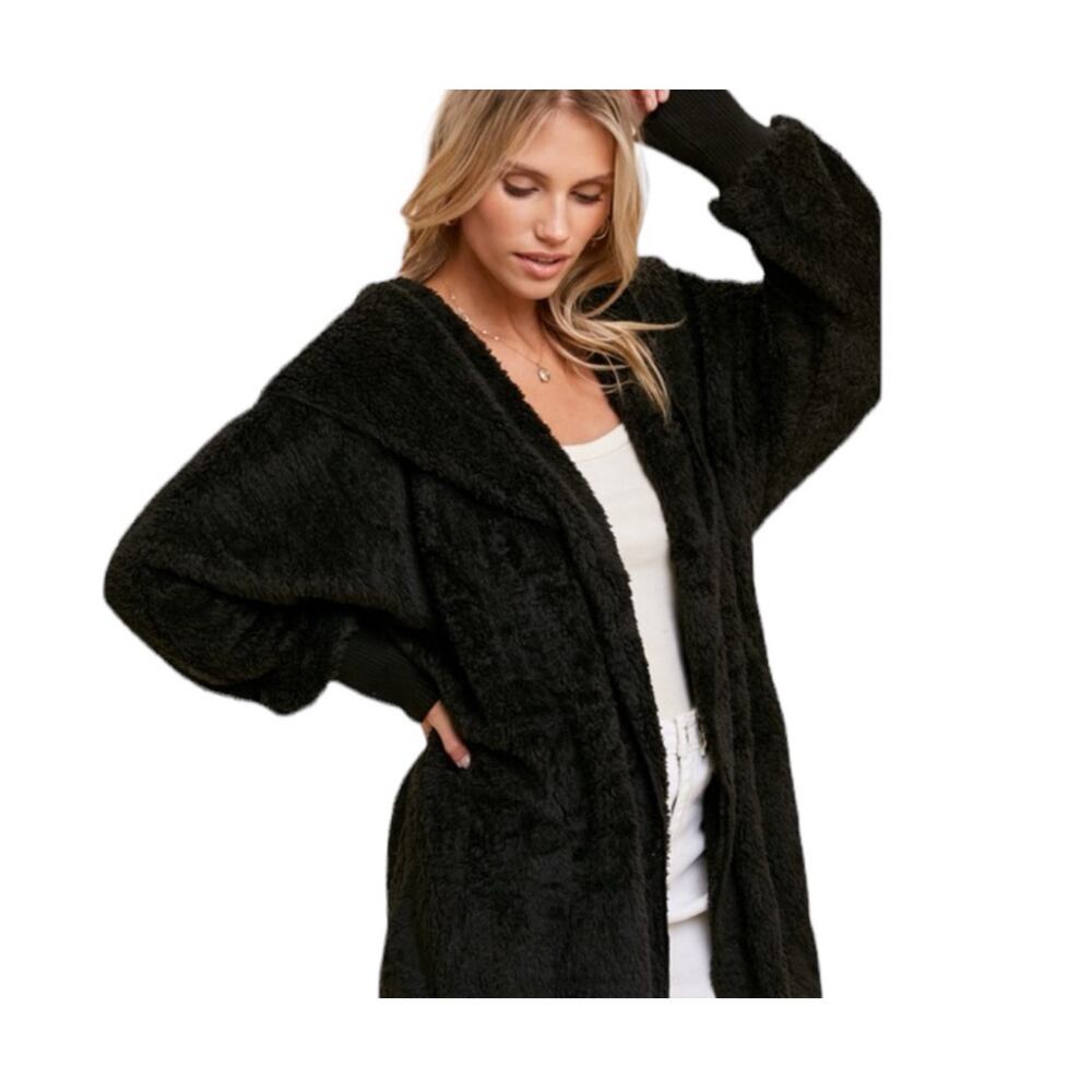 Women’s One Size Soft Plush Pocketed Hooded Jacket In Various Colors